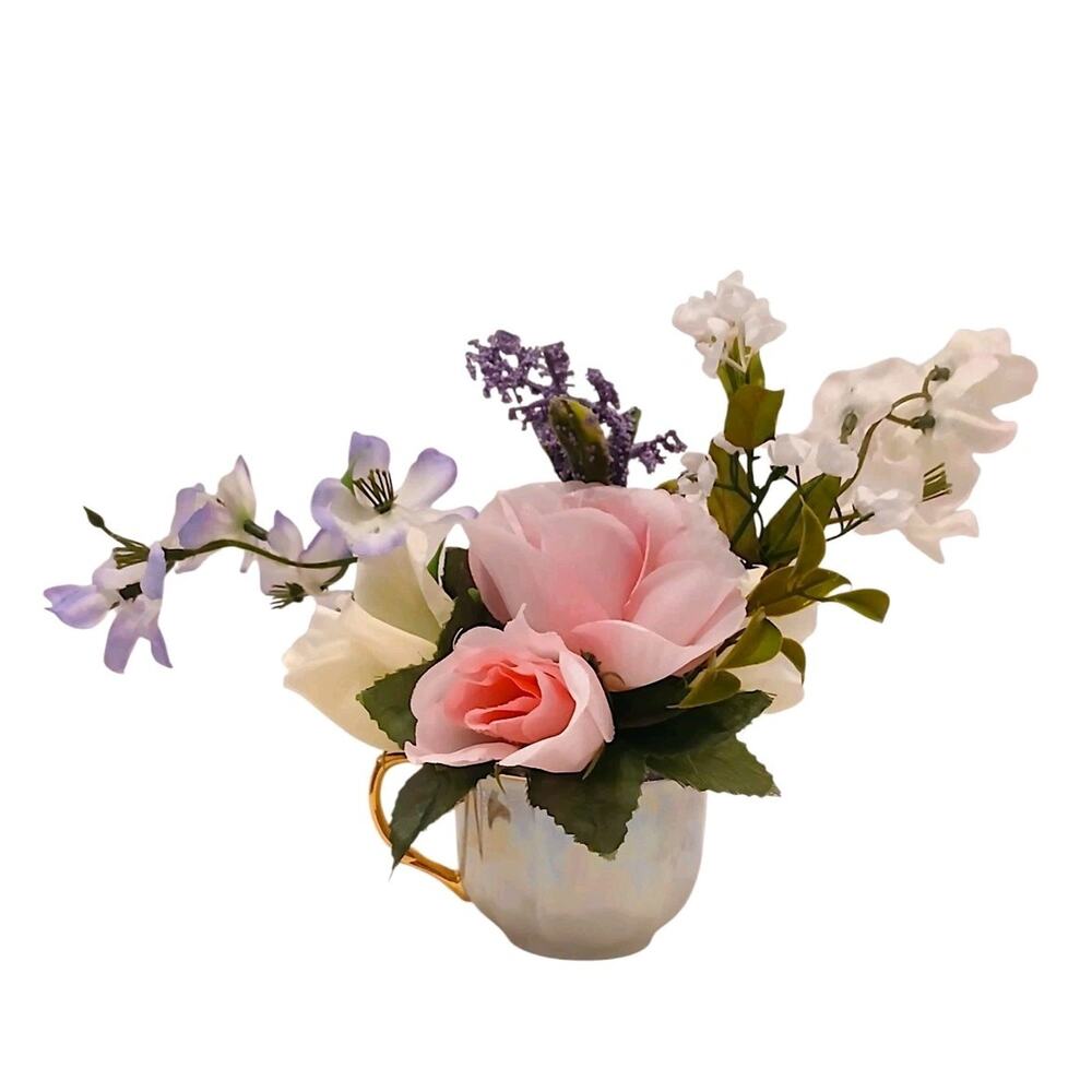 Tea Party Floral Arrangement‎ Pink White Roses POP-IN Bridal Vanity Elegant Gift
